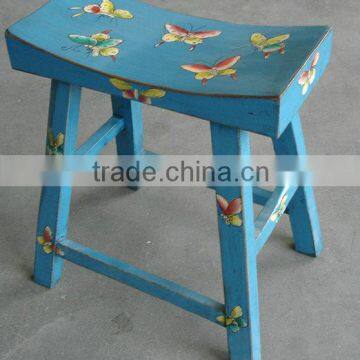 Antique oriental hand painted wood stool LWS029