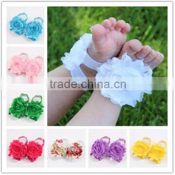 Fashion Solid Color Baby Foot Flower Baby Shabby Chic Flower Barefoot Sandal WH-1275