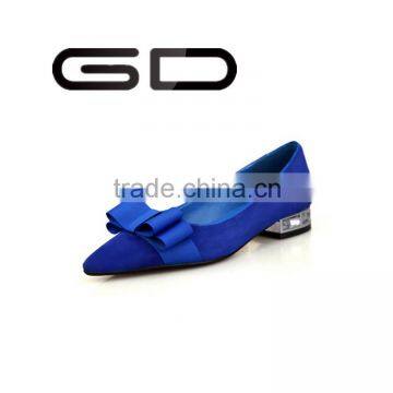 High Quality pointed toe nubuck shoes Ladies pump low heel shoes Classics bow-tie decorated dress shoes