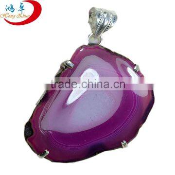 Wholesale silver electroplated red agate slice pendant