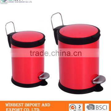 Red Round Stainless Steel Trash Can