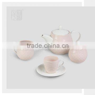 New Design Pink and White Fine China Coffee Set