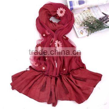 New Product Fashion Daisy Embroidered Scarf With Chinese Knot Tassel WJ-670 photo-5