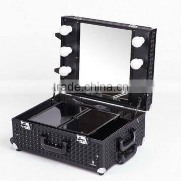 Aluminum Cosmetic Trolly case DB9552K black cube shinning color