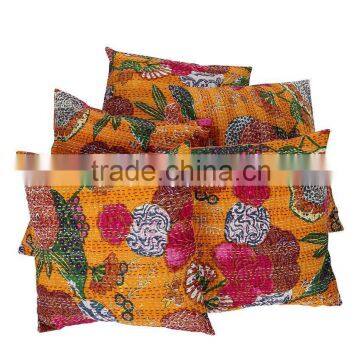 Indian Fruit Print Kantha Cushion Cover Tropical Kantha Pillow Cover Set Of 5 Pcs