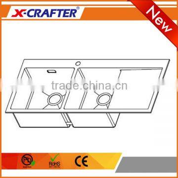 Excellent factory supply R10/ R0 radian corner 304 stainless steel handmade stainless steel kitchen sink with drainboard