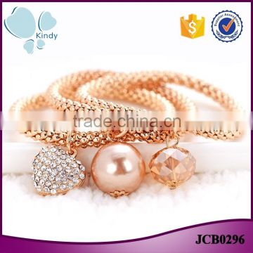 China wholesale new product 3 pieces set gold zinc alloy rhinestone charm bracelet designs