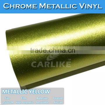 5FTx65.6FT Air Bubble FREE Matt Yellow Car Wrap Metallic Chrome Foil