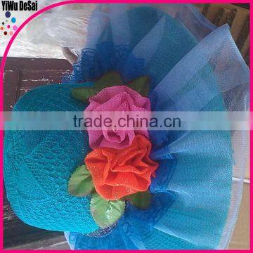 2015 fashion summer flower lady bowknot beach wholesale cheap sapphire blue hat