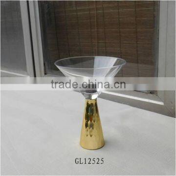 Mouth Blown Gold Color Heavy Stem Glass Cocktail Glasses photo-6
