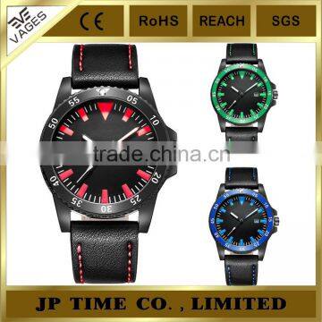 2016 New Leather Band matte black Sport Analog Quartz china module watch