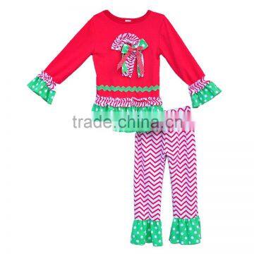 Conice fall winter Christmas 2pcs kids cotton candy embroidery bowknot boutique outfits