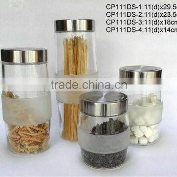 CP111DS frosted glass jar with stainless steel lid