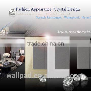2015 China New Products Wallpad Luxury Black Crystal Glass Doorbell On/off Push Button Wall Light Electric Switch Socket photo-3