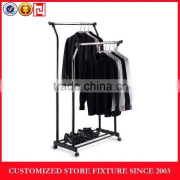 Power coated 2 way metal clothing hanging display rack for shop