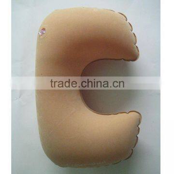 brown inflatable travel pillow neck u rest air cushion