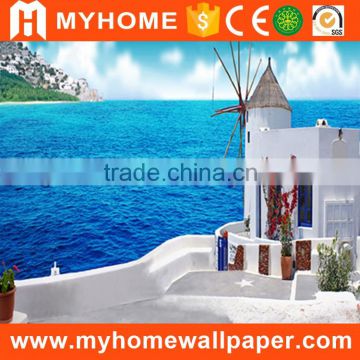 TV background waterproof pvc 3D seaview wallpaper murals