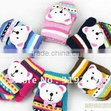 JPGloves015 winter warm knitted gloves baby bear , cartoon gloves / Baby / Boys and girls gloves