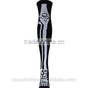 Black Over The Knee Length Sock With White Skeleton Bones