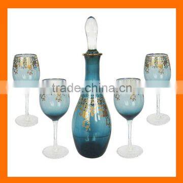 Hand blow colored wine glass set ,drinking set with golden decal