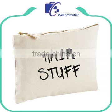 Wholesale small size white canvas girls makeup bag cosmetic bag with customized print