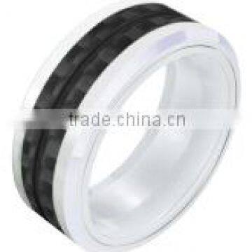 Newest Ring Great Selling Ring 316l Stainless Steel and Ceramic Ring Black Carbon Fiber Band Ring With Black Plating photo-5