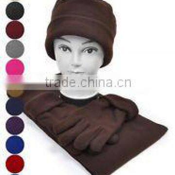 solid color 3 pieces fleece hat scarf & glove women's winter sets