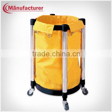 Rounded room service soiled linen trolley/roating wheels laundry stroage trolley/janitor cart