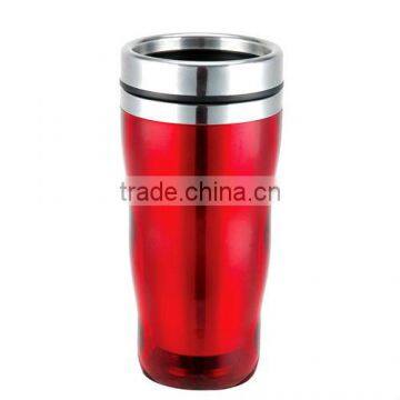 stainless steel travel mug with plastic outer