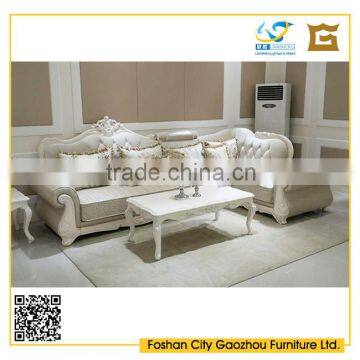 Elegant European style white wood carving tufted fabric L-shaped sofa with chase lounge