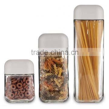 SINOGLASS trade assurance 3 pcs set airtight glass storage jar set glass cookie jar