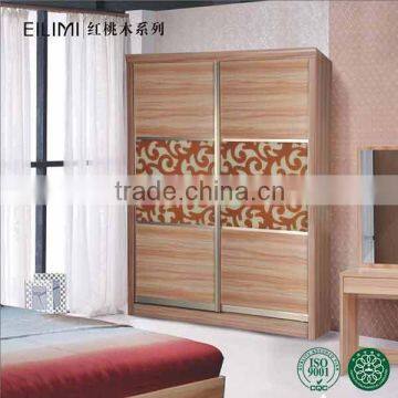 Environmental friendly red peach wood wardrobe cabinet with sliding door