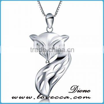 fashion jewelry zircon pendant necklace 925 solid sterling silver fox pendant