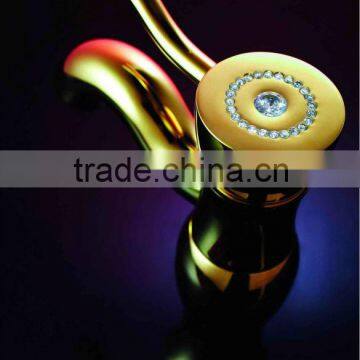 Luxurious Gold Plating Brass Lavatory Faucet Mixer With Jewelry Handle AG1011