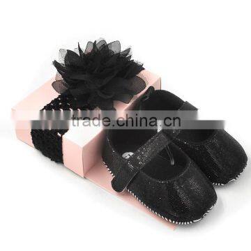 Hairband shoes set The beautiful Toddler walking cardboard shoe box headbands with yiwu factory