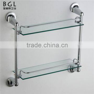 bathroom accessories wall installation chrome finishing zinc alloy double glass shelf