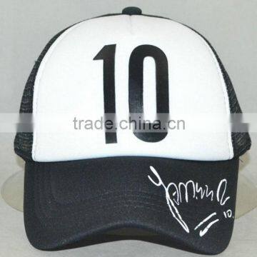 Guangzhou hat factory professional custom / 100% polyester fiber/white and black/LOGO printing/sponge trucker hats