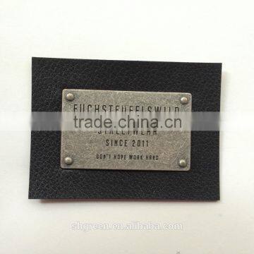 Red Leather Metal Logo Tag,metal Brand Logo Leather Label photo-5