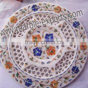 Antique Marble Inlay Round Plate