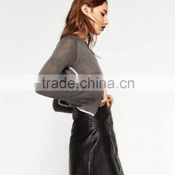 Black Leather Pocket Design Structure Skirts Ladies, Mini Skirts 2016 photo-2