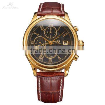 IMPERIAL KS Mens Coffee Leather Automatic Analog Mechanical Wrist Watch