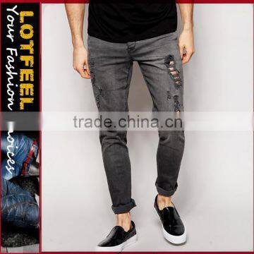 jeans dry process Distressed denim man jeans men washed jeans(LOTA048)