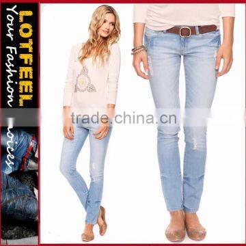 Destroyed women Skinny Jeans with handsanding resin whiskering (LOTX216)