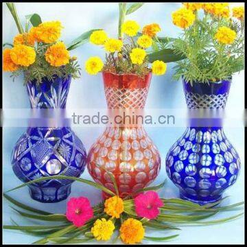 hand etched overlay flower shop best selling China glass vase