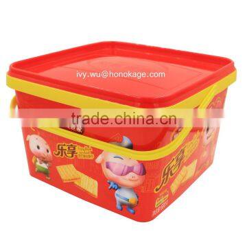 2.5L Plastic Cookies Container With Handle,In- Mold Label Food Grade Degradable Biscuit Plastic Container photo-2
