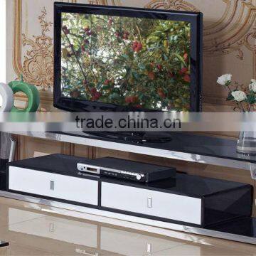 Modern glass console TV Stand with wooden strorage cabinet E6665