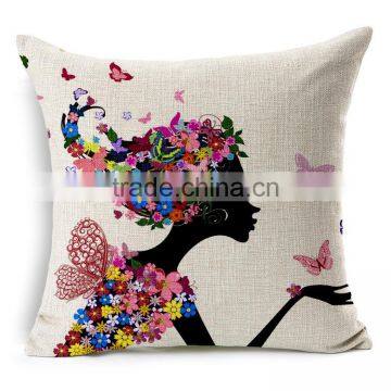 Wholesale linen throw cushion pillows for couch (flower&girl)STPC036