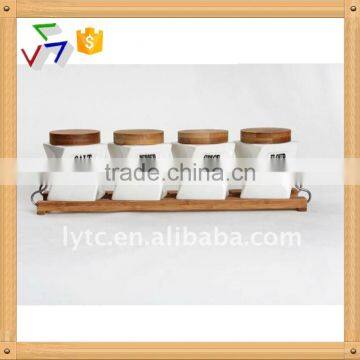 4pcs kitchen decor ceramic canister set bamboo lid & tableware ceramic canister set