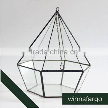 Si Drilling Short Micro Geometric Glass Flower Pot Landscape Heagonal Three Hollow Hanging Glass Greenhouse photo-3