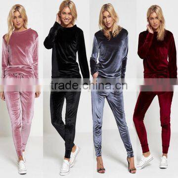 Custom Velour Tracksuits Elegant Lounge Wear Track Bottoms Gym Streetwear Sports Purple Velvet Tracksuit Wholesale